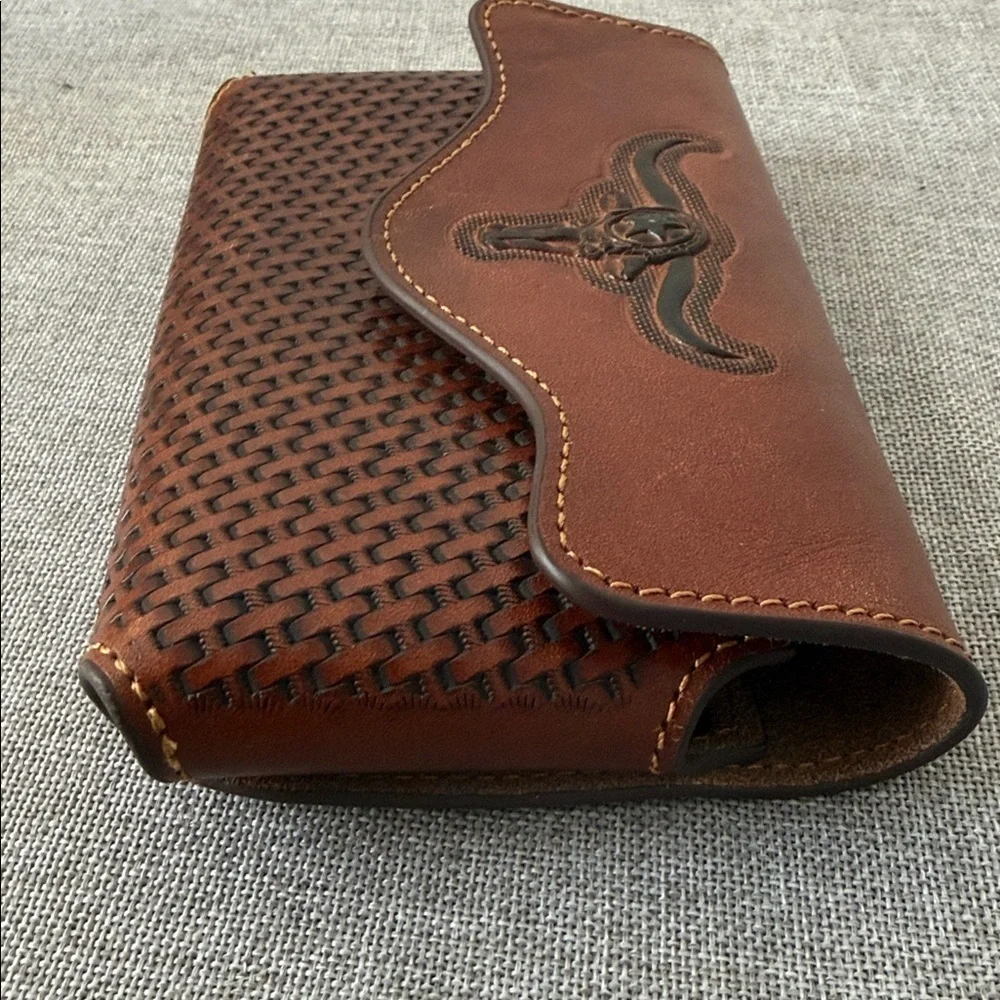 Brown Leather belt phone case with Bull Design